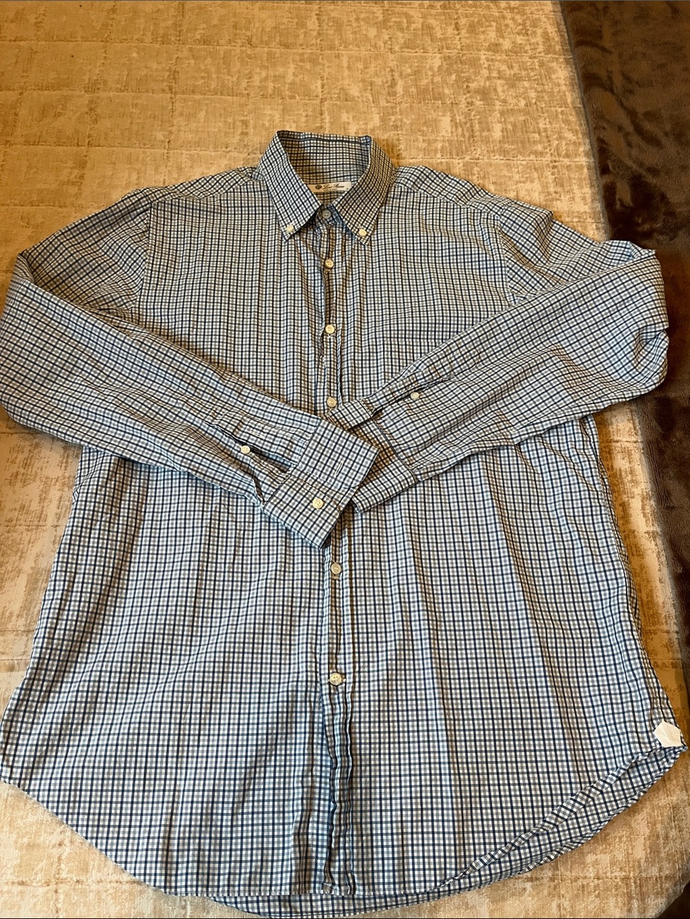 Loro Piana Blue and White Checked Sport Shirt
